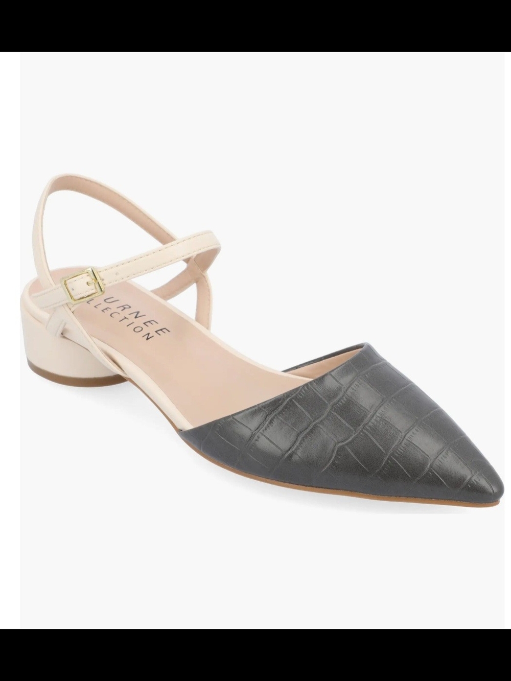 Journee Collection Two-Tone Pointed Slingback Flats - Black & Cream